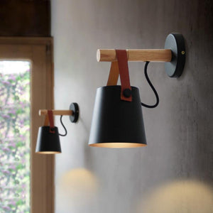 Nordic Wood and Leather Wall LED Lamp